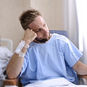 Sad man in a hospital