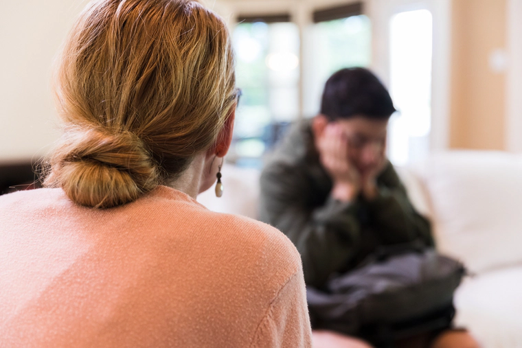 Mother talks to her son about inhalants abuse.